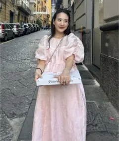 ANDRESD バブルスリーブジャガードドレス