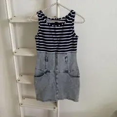ストライプデニムミニワンピース M