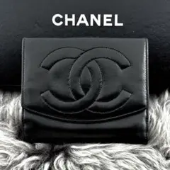 美品！ CHANEL 二つ折り財布 ココマーク ラムスキン レザー Wホック