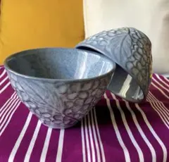 【新品未使用品】美濃焼 あじさい グレー 灰色 茶碗 陶器 ボウル 2点のサムネイル