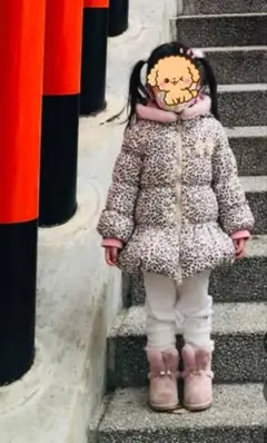 ヒョウ柄ダウンコート（ファー付きフード）