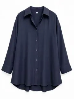 お値下げユニクロ M ネイビー スキッパーシャツ 七分袖 とろみブラウス