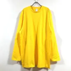 新品 リブ無し ビッグ 長袖 Tシャツ ロンT 無地 メンズ イエロー 2XL