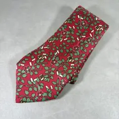 HERMÈS エルメス シルクネクタイ 総柄 レッド フランス製 馬車タグ正規品