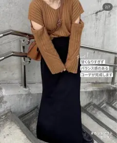 GU ジーユー カットアウトセーター M(長袖)ブラウン BROWN