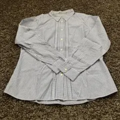 ユニクロレディース青と白のストライプ 長袖シャツ