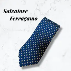 美品 サルヴァトーレフェラガモ ネクタイ シルク 総柄 熱帯魚 魚 ネイビー 紺
