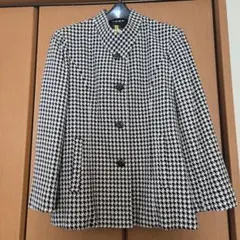 ハウンドトゥース柄(千鳥格子) ノーカラージャケット シルク100%美品