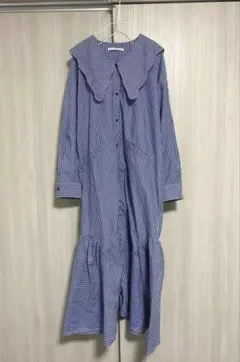 KBF ウェーブカラーワンピース　ネイビー