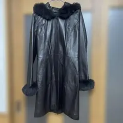 黒レザーコート ファー付き