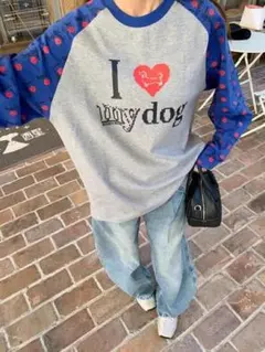 I love my dog プリント　犬プリント　ラグラン　長袖Tシャツ