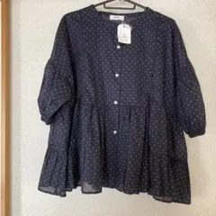 SM2 ネイビー ドット柄 フリル付き 半袖シャツ　新品未使用