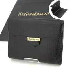 Yves Saint Laurent 二つ折り財布 黒 がま口 クロコ型押し - メルカリ