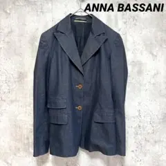 【ANNA BASSANI】デニム調テーラードジャケット 濃紺 46 ポケット