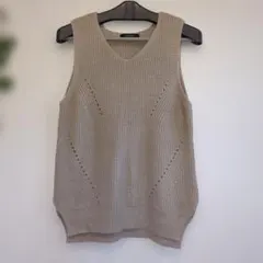 capsule Color　ニットベスト　L　ベージュ　アクリル　Vネック