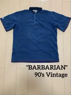 【90s】BARBARIAN カナダ製 半袖ポロシャツ ヘビーオンス ボーダー柄