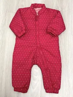 赤ピンク ドット柄 スノーウェア ジャンプスーツ 80