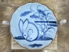 古伊万里　中皿　染錦　色絵　波兎　うさぎ　太明成化年製　柿右衛門　渦福 古伊万里 中皿 染錦 色絵 波兎 うさぎ 太明成化年製 柿