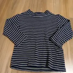 無印良品　グレー×ネイビー　ボーダー　長袖　カットソー　タートルネック　100