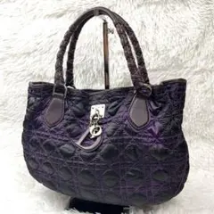 希少　Christian Dior カナージュ ハンドバッグ　ナイロン　パープルのサムネイル