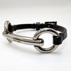 PRADA ホースビット レザーブレスレット ブラック×シルバー