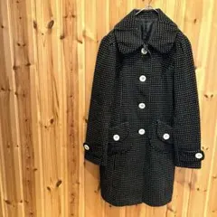 最終価格　ロングコート　アウター　ポケット付　襟付　ドット柄　ブラック　黒色