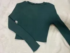 ZARA ダークグリーン リブ編み セーター