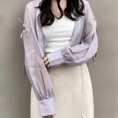 INGNI 肩スリットリボンラメシアーショートシャツ　ピンク