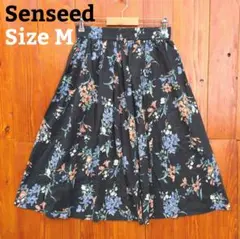 Senseed ボタニカル総柄 フレアスカート Mサイズ 黒 ウエストゴムのサムネイル