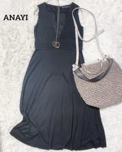 【ANAYI】ブラック ノースリーブワンピース　36