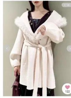 SNIDEL ファーフードニットコート　アイボリー