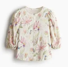 H&M タグ付き未使用　リネンブレンド　花柄ブラウス　ピンク系