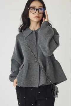 フラーネ　frene 同型　ポロ襟ペプラムニットプルオーバー　チャコール