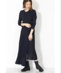 ジルスチュアート　ネイビー　アシンメトリー　ロングニットワンピース