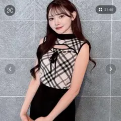 チェック柄 ノースリーブ ニット リボン付きのサムネイル