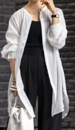 ボリュームスリーブバンドカラーガーゼシアーシャツ