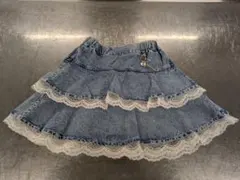 キッズ デニムスカート フリル レース リボン 140cm