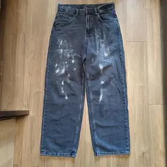 zara ダークグレー ワイドレッグデニム ペイント