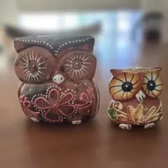 フクロウの置物 2体セット