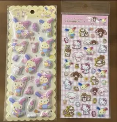 サンリオ ウサハナ モチモチマシュマロシール ラメ入り樹脂もりシール 2点セット