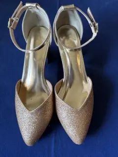 ゴールド グリッター アンクルストラップ パンプス