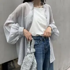 【冷房対策/体型カバー】シアーバンドカラーシャツ