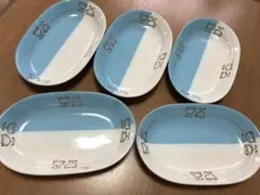 水色と白、チューリップ柄皿5枚セット