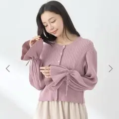 アースミュージックアンドエコロジー　キャンディースリーブカーディガン　ブラック