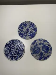 【ダイヤモンドアート】コースター/3枚セット/ブルー/アート系/キラキラ/完成品