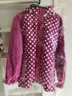 スキーウェア160サイズ　ピンクの水玉模様フード付きジャケット