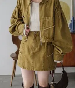 Kastane カスタネ 台形デニムミニスカート ベージュ