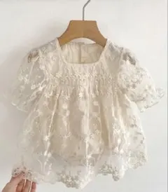 女の子用 刺繍入り メッシュ ショートスリーブ ドレス、夏用