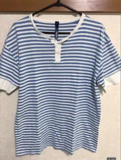 サイラス SILAS 水色のボーダー、Tシャツ。 サイズL。