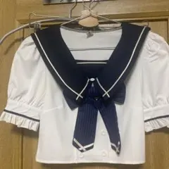 セーラー服上着 ホワイト ネイビー リボン付き